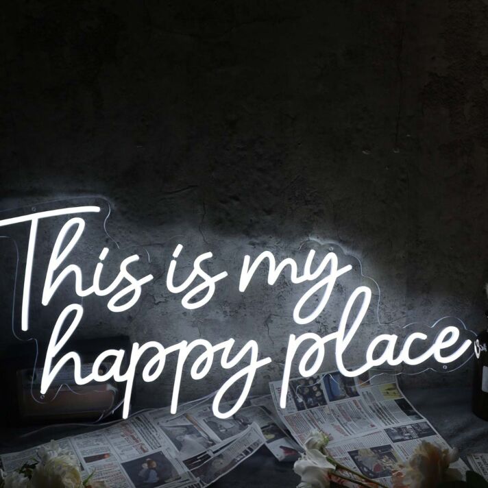This Is My Happy Place White Custom Neon Sign for Positive and Fun Spaces