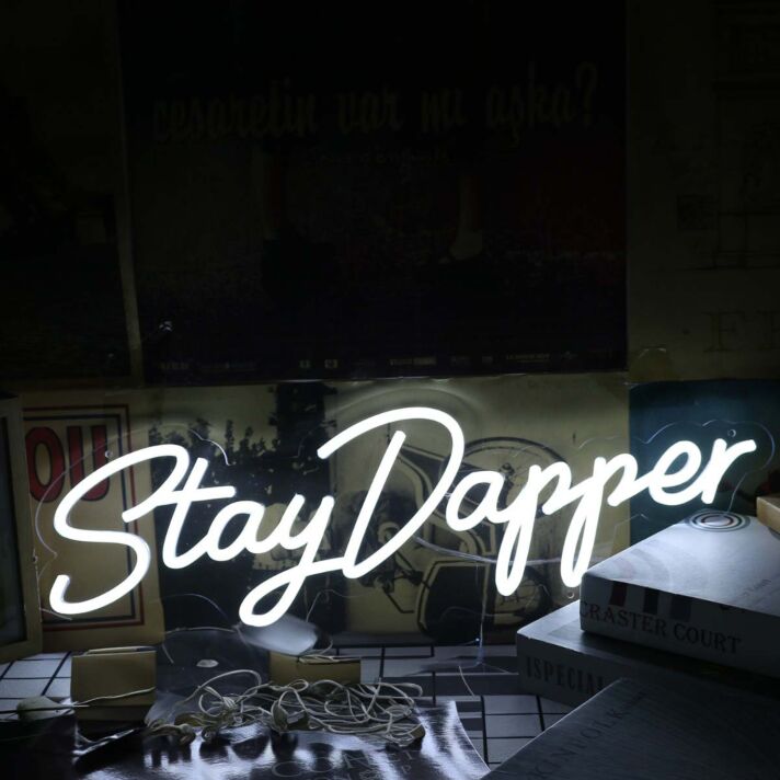 Stay Dapper White Neon Sign for Inspirational and Stylish Spaces