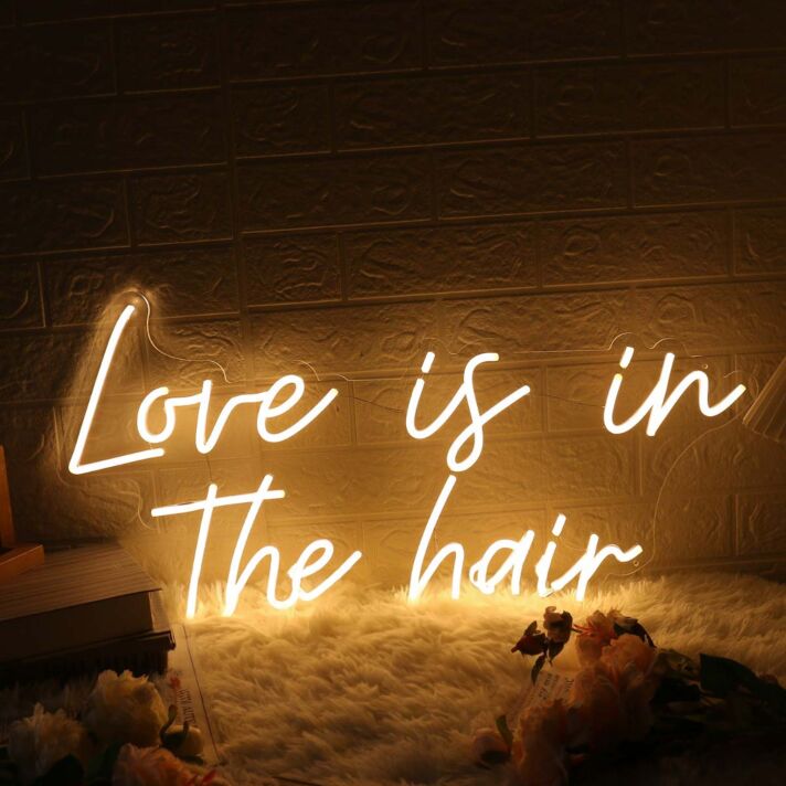 Love Is In The Hair Yellow Neon Sign for Beauty Salons