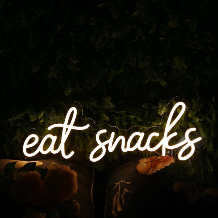 Eat Snacks Yellow Neon Sign for Food Lovers and Fun Spaces