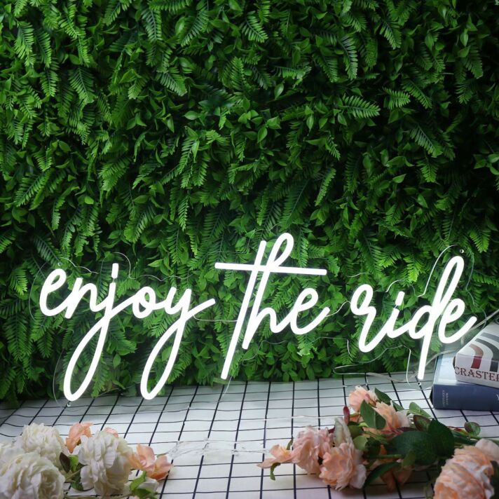 Enjoy The Ride White Neon Sign for Inspirational and Positive Spaces