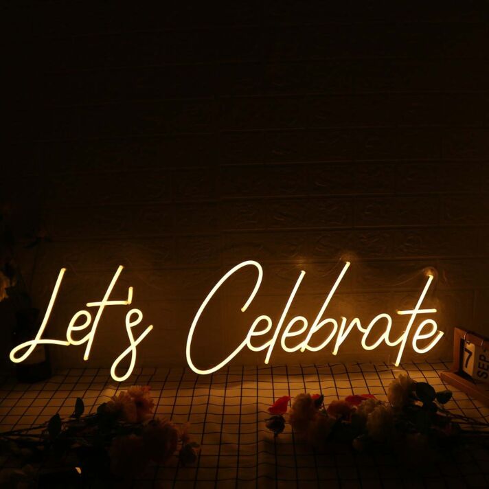 Let's Celebrate Yellow Neon Sign for Celebratory Spaces