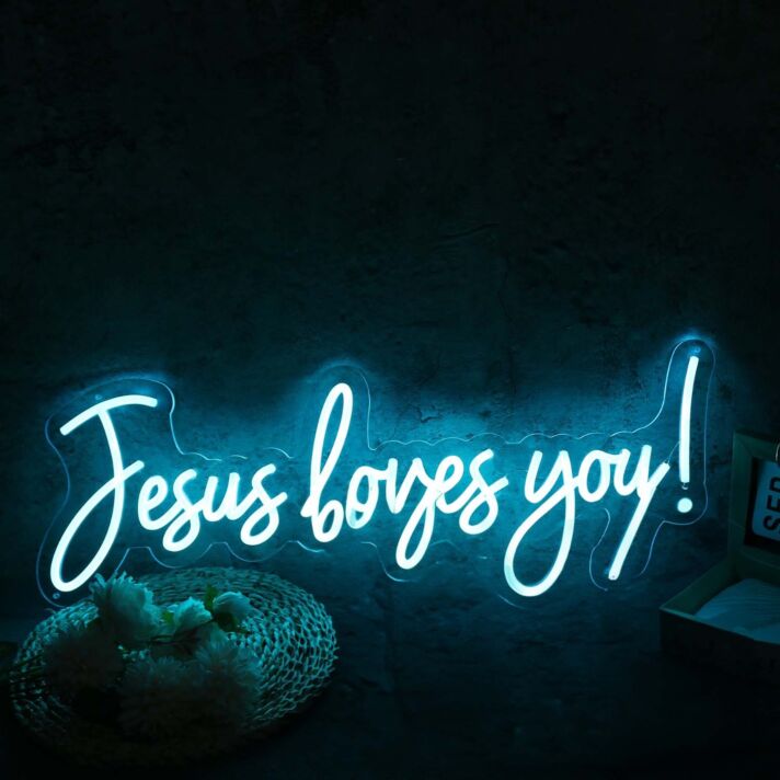 Jesus Loves You Blue Neon Sign for Religious and Spiritual Spaces