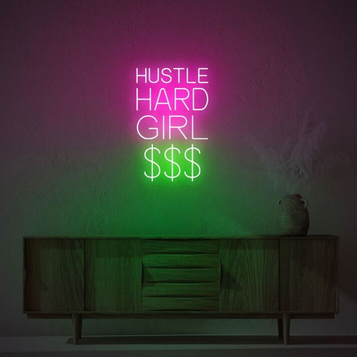 Hustle Hard Girl Dollar Neon Sign for Motivational and Empowering Spaces