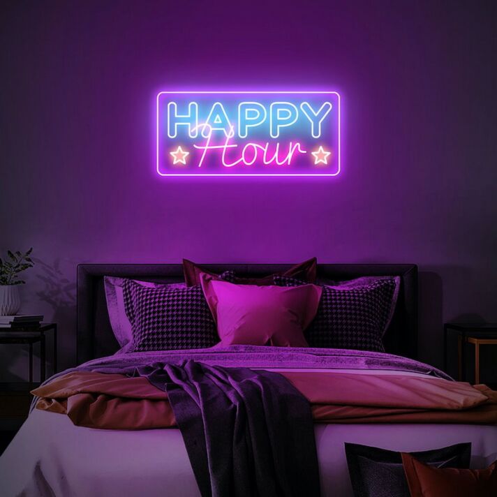 Happy Hour Neon Sign for Social and Fun Spaces