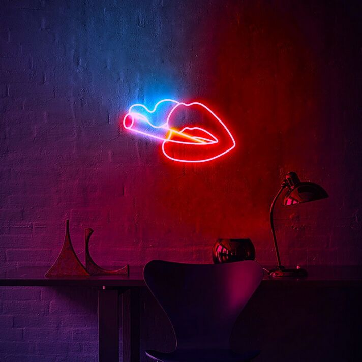 Lips Smoking Neon Sign for Bold and Edgy Spaces