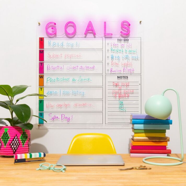Goals Calendar Neon Sign keeps offices organized and motivated