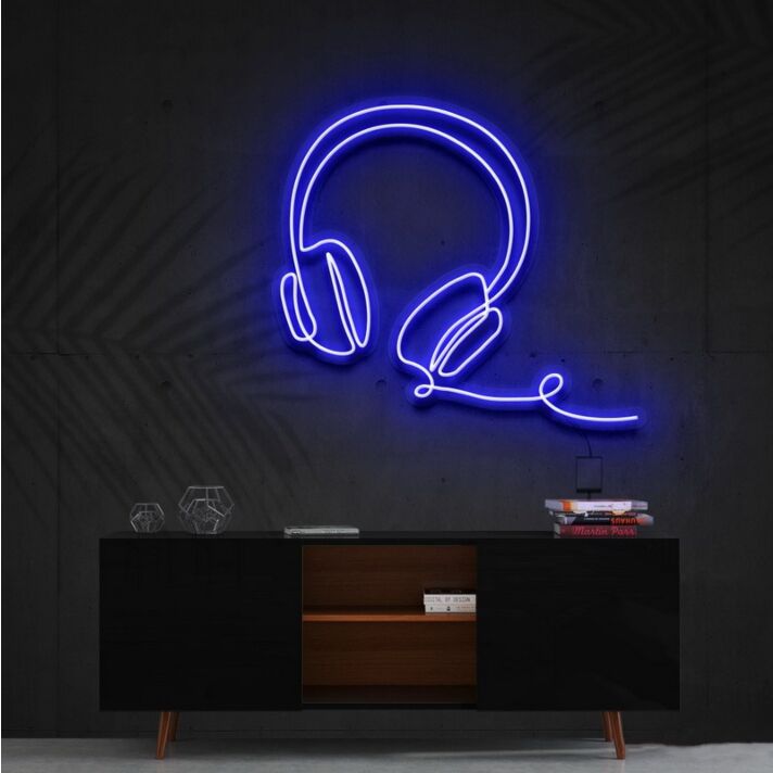 Headphones Line Art Neon Sign for Music Studios and Game Rooms