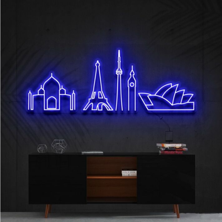 Iconic Monuments Neon Sign for Travel Lovers