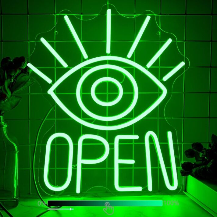 Green Open Eyes Neon Sign Teen Dorm Room Art