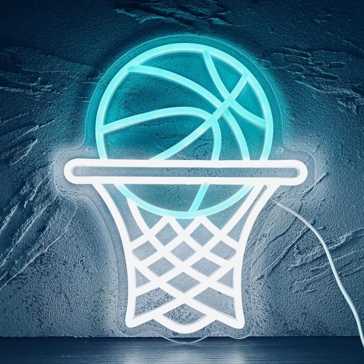 Ice Blue Basketball and White Basketball Neon Sign Sports Enthusiast