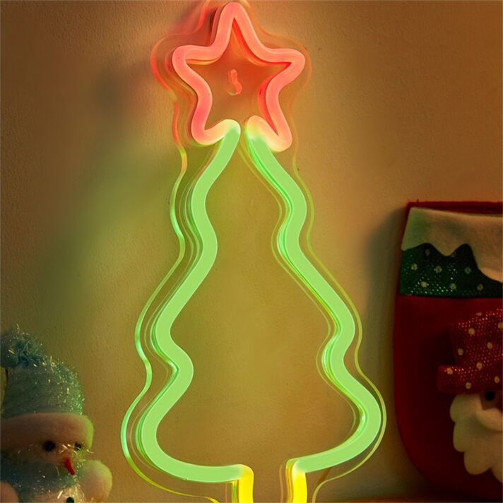 Brighten Your Holidays: Back Plate LED Neon Sign Light Christmas Tree for Festive Home, Office, and Store Decorations.