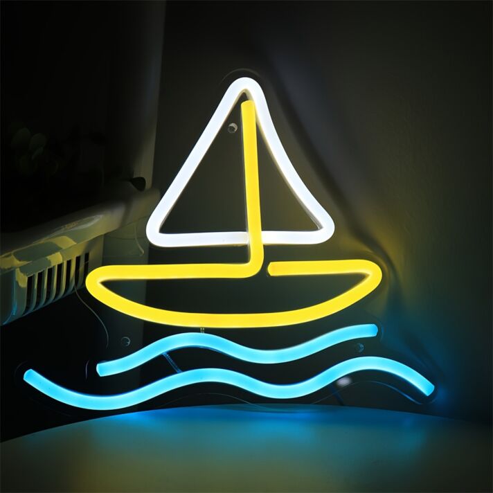 Enhance Your Home, Office, or Coastal Bar Ambiance with the Boat In Sea Creative LED Wall Neon Sign.