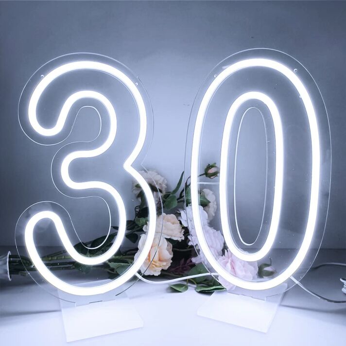 Celebrate the Big 30 in Style: Customized LED Neon Light Number 30 Birthday LED Neon Sign for Memorable Home Celebrations, Chic Bars, and Vibrant Office Parties.
