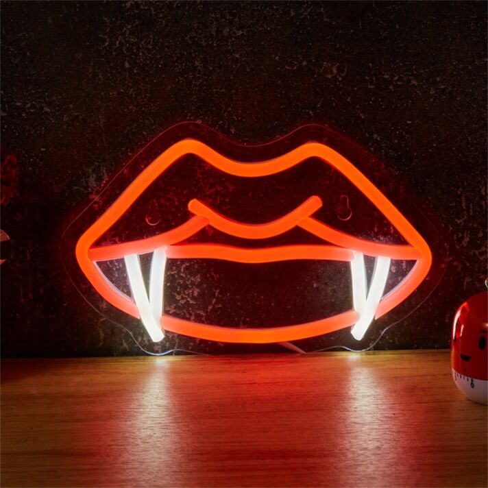 Brighten Your Bar, Party, or Game Room with the LED Neon Light Teeth Mouth Cool Fangs Man Cave.