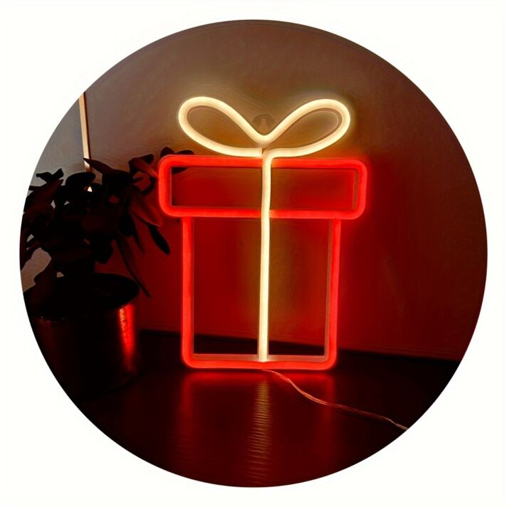 Brighten Up Celebrations and Spaces: Red Gift Box LED Neon Sign for Weddings, Parties, and Home Decor